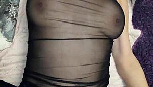 My wife rides me hard in that sexy see-through lingerie