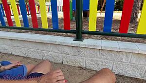 Risky Park Dick Flash Tit Cum Explosion!!