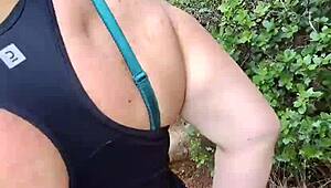 ever wonder what happens when milf flashes panties outdoors for public doggy in forest?