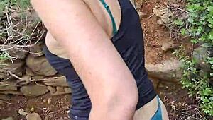 ever wonder what happens when milf flashes panties outdoors for public doggy in forest?