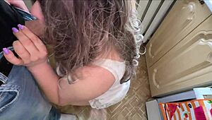 stepmom in kitchen surprised by stepson's sudden advance