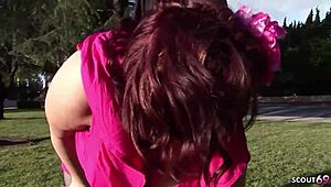 whoa, check out this chubby redhead milf's massive saggy tits bouncing on monster cock