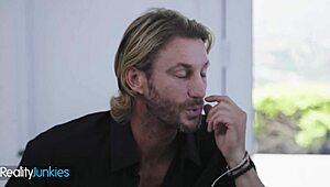 babysitter sneaks boss kiss to spite ex then slurps sloppy cock ride