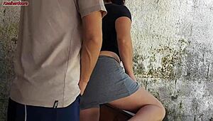 my wife left and the hot short maid grabbed my cock shoved it in her around the house