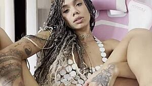 Pretty Latina Brunette Squirts Hard on Dildo in Lingerie