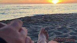 Stepdaughter Watches Stepdad's Cock Flash Then Helps Public Beach Cumshot