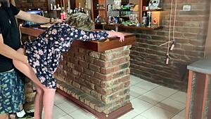 The hot milf flashes her upskirt before getting fucked hard