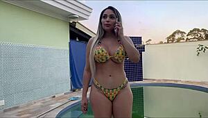 hot boss pays midget poolboy with tight pussy creampie fuck