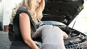 nympho blonde housewife tricks neighbor for rough big cock quickie