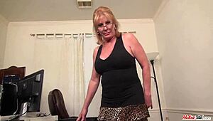 Mature Blonde Granny Strips in Office Teasing Her Hidden Curves