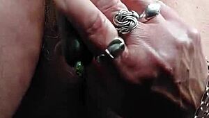 granny fucks hairy pussy with thick cucumber!!