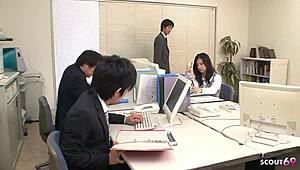 hey boss want your asian secretary to blowbang cocks cum on my tits while i squirt in office?