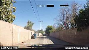 Petite blonde Lana Rhoades rides cop cock in car