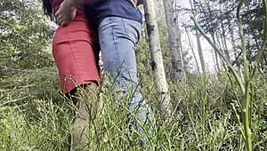 daddy sneaks public forest fuck with tight housewife