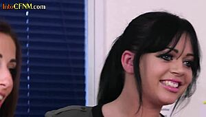 cfnm office babe sucks submissive cock while boss directs the action