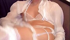 white-haired shemale succubus jerks off on cam.