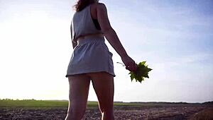 girl struts outside lifting skirt for secret ass peek