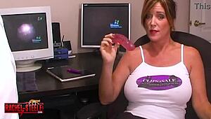 Milf55 teaches dildo course to salesman with big tits stockings and heels