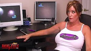 Milf55 teaches dildo course to salesman with big tits stockings and heels